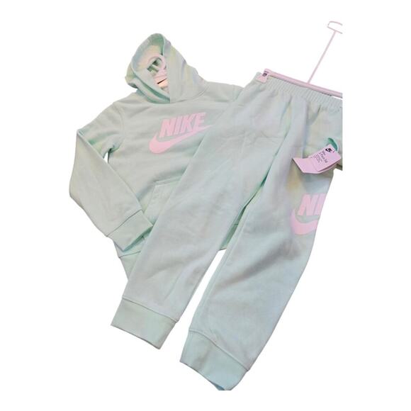 Nike 2pc Mint Green and White Logo Pants and Hoodie Size 6l7 New! - Picture 5 of 13